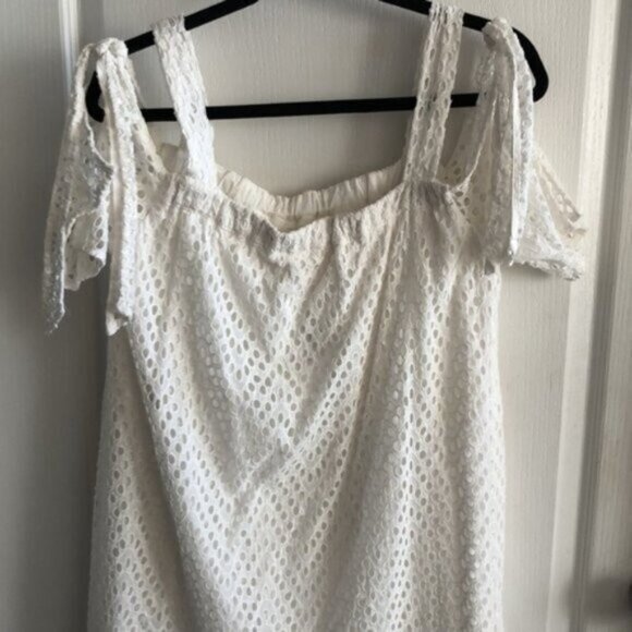Hagel Eyelet Cold-Shoulder Swing Dress White Sz.10 - Picture 6 of 16